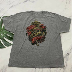 Disney Parks Mens Pirates of the Caribbean T-Shirt Size XL Gray Skull Tee